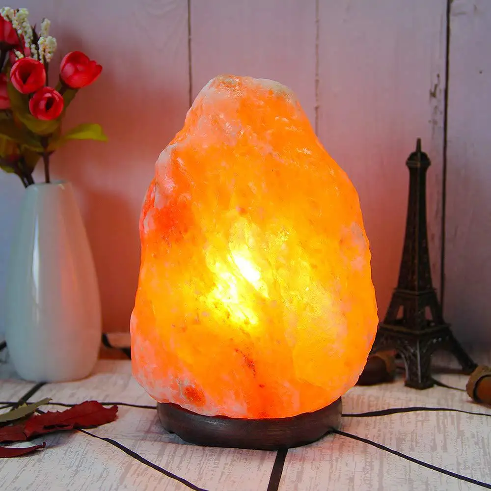 New High Efficiency Hand bedroom lamp Carved USB Wooden Base Himalayan Rock Salt Lamp Air Purifier Night Light gift small night