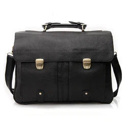 High Quality Cowhide Genuine Leather Briefcase for Men Business Bag 15.6