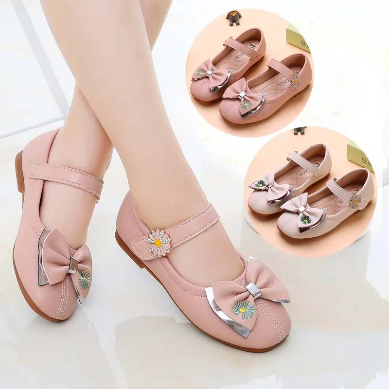 2020 New Princess Big Kids Leather Shoes For Fashion Flower Children Little Girls Shoes Bow-Knot 3 4 5 6 7 8 9 10 11 12 Years