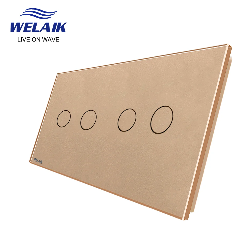 WELAIK  EU 2Frame 151*80mm 2Gang 1Gang LED Light Wall Touch Switch White Crystal Tempered Glass Panel Only DIY Parts  A2922W1