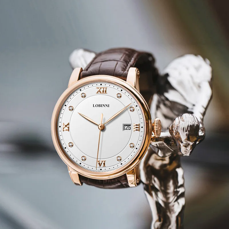 LOBINNI Watch Luxury brand lovers Wristwatch Sapphire Vintage Quartz Watch Leather Strap Couple Watch Men Women Gift