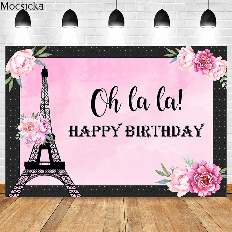 Oh Baby Photography Background Paris Tower Flower Decoration Props Children Portrait Birthday Party Photo Backdrop Banner