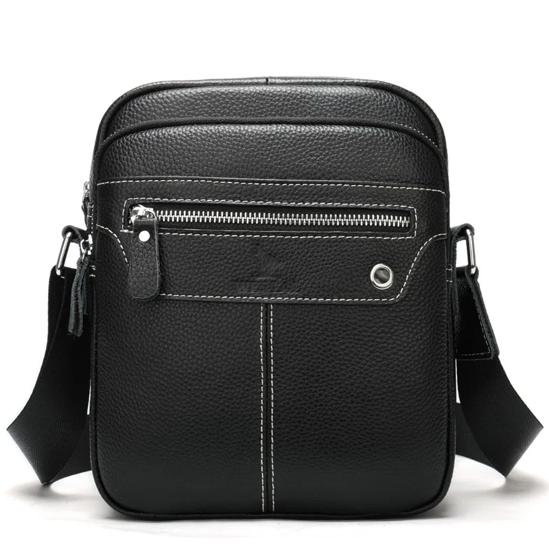 Imagem -02 - Bolsa Masculina de Couro Genuíno Bolsa de Ombro Masculina Bolsa do Mensageiro Moda Zíper Casual Crossbody Pacote Bolsa de Presente para o Homem