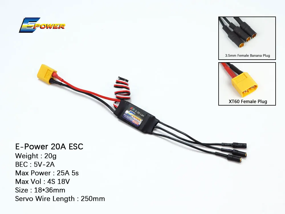 AEORC E-Power ESC Motor Speed Controller1S5A 2S5A 10A 20A 30A 40A Brushless ESC with UBEC welding Plug for RC Airplane,FPV Drone