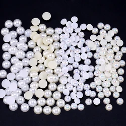White/Beige AB Half Pearls beads imitation ABS plastic Flatback Pearls Stick On Clothing/Hair Clip DIY Art Jewelry Accessory