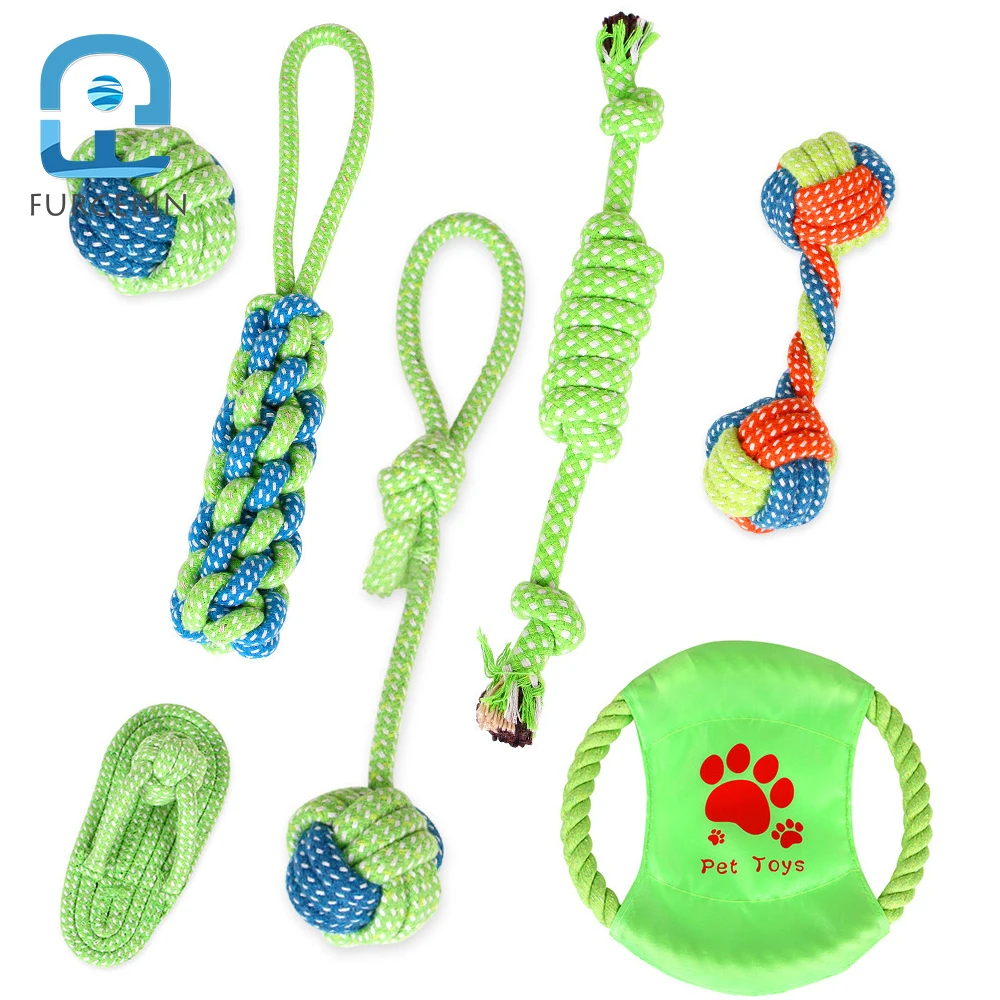 

FURGERIN-Interactive Chew Cotton Rope Toy for Cats and Dogs, Bite Resistant, Knot, Teeth Cleaning Toys for Puppy, 7Pcs per Set