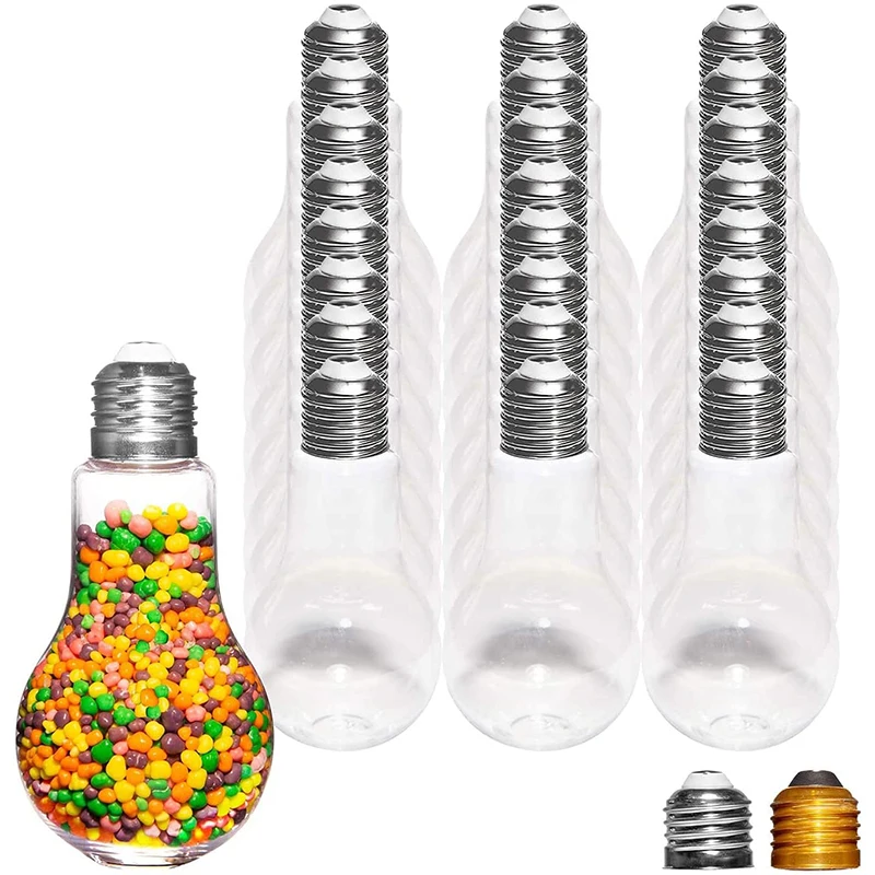 12pcs Clear Fillable Light Bulb Candy Container Fake Lightbulb Jar Flat Bottom For Drinking Christmas Ornaments Party Cups Gift