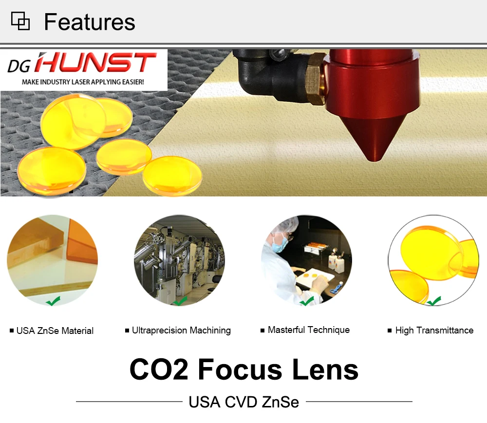 Hunst CO2-Laserlinse USA ZnSe Mirro Dia 12 18 19 20 25 mm Fokus 38,1 50,8 63,5 mm für Laserschneid-Graviermaschinen-Ersatzteile – Detail 1