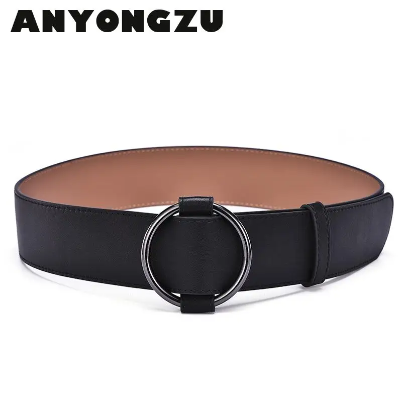 Women Wide Belt Round Buckle Decoration Down Coat Leather Waist Cover Black Red Perfect waist  High Quality Smooth Waist sealing