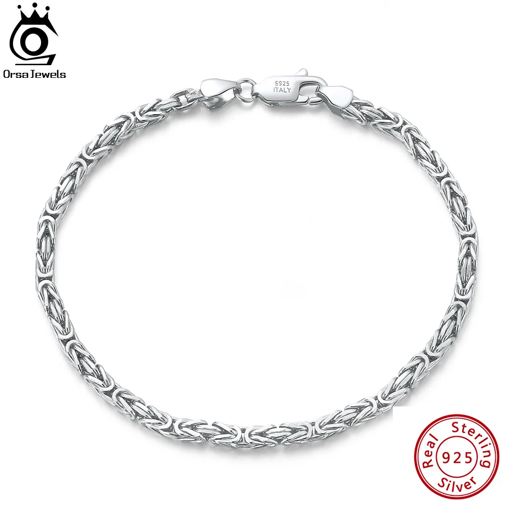 ORSA JEWELS 18K 2.5mm Flat Byzantine Chain Bracelet Necklace 925 Sterling Silver Basic Chain Jewelry Set Lobster Clasp SB122