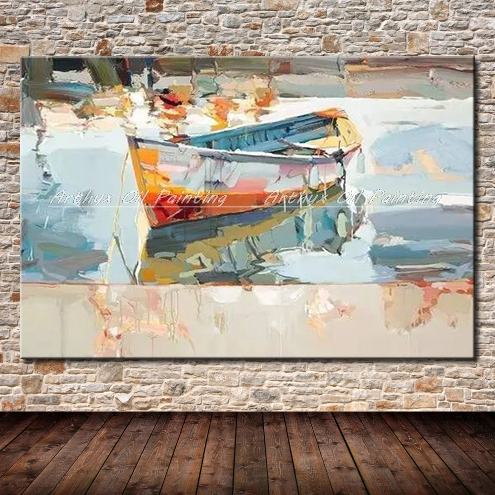 

Arthyx,Large Size,100% Hand Painted Boat Oil Painting On Canvas,Modern Abstract Art,Wall Picture For Living Room,Home Decoration