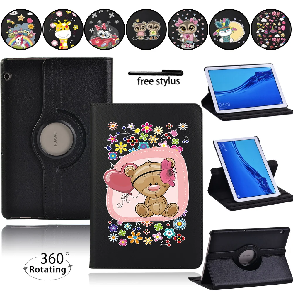 

360 Rotating Tablet Case for Huawei MediaPad T3 10 9.6"/T5 10 10.1" with Wake-Up Function Case + Free Stylus