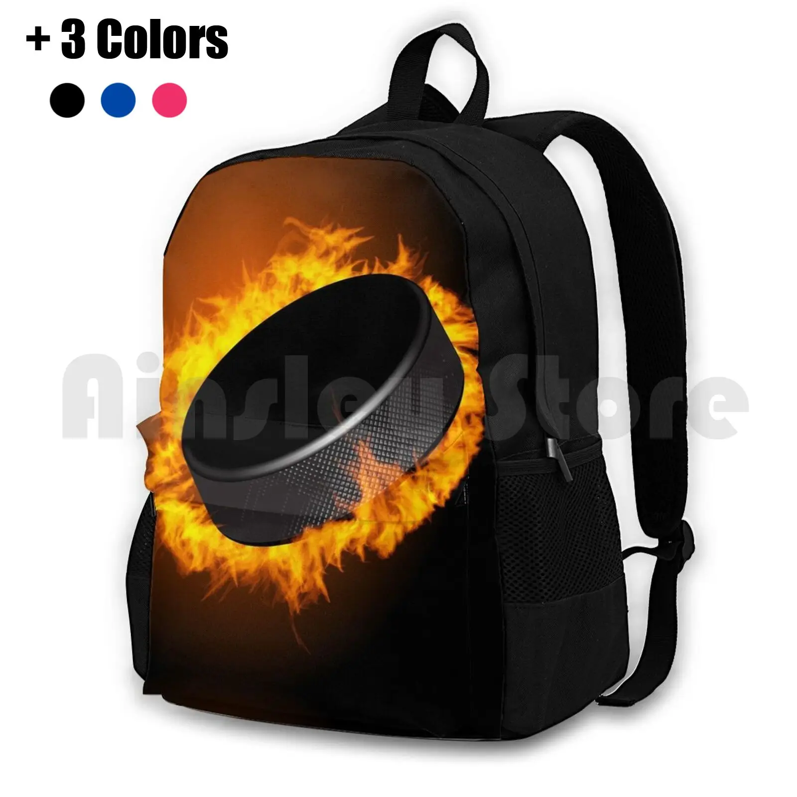 Burning Hockey Puck Outdoor Hiking Backpack Waterproof Camping Travel Hockey Hockey Player Hockey Hockey Hall Ice Hockey Field