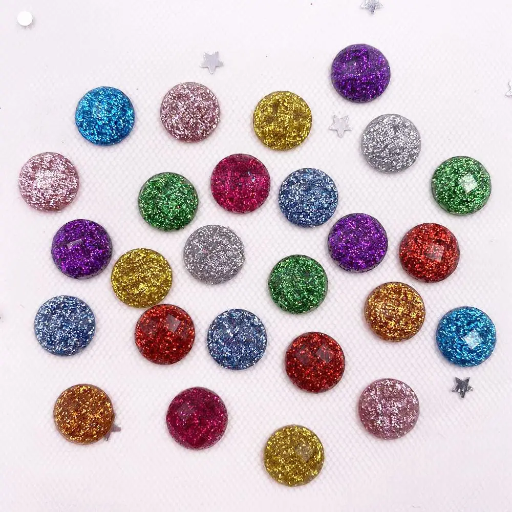 100pcs Colorful Glitter Resin Paillette 8mm Round Faceted Gem Flatback Rhinestone Appliques DIY Wedding Scrapbook Craft SW66