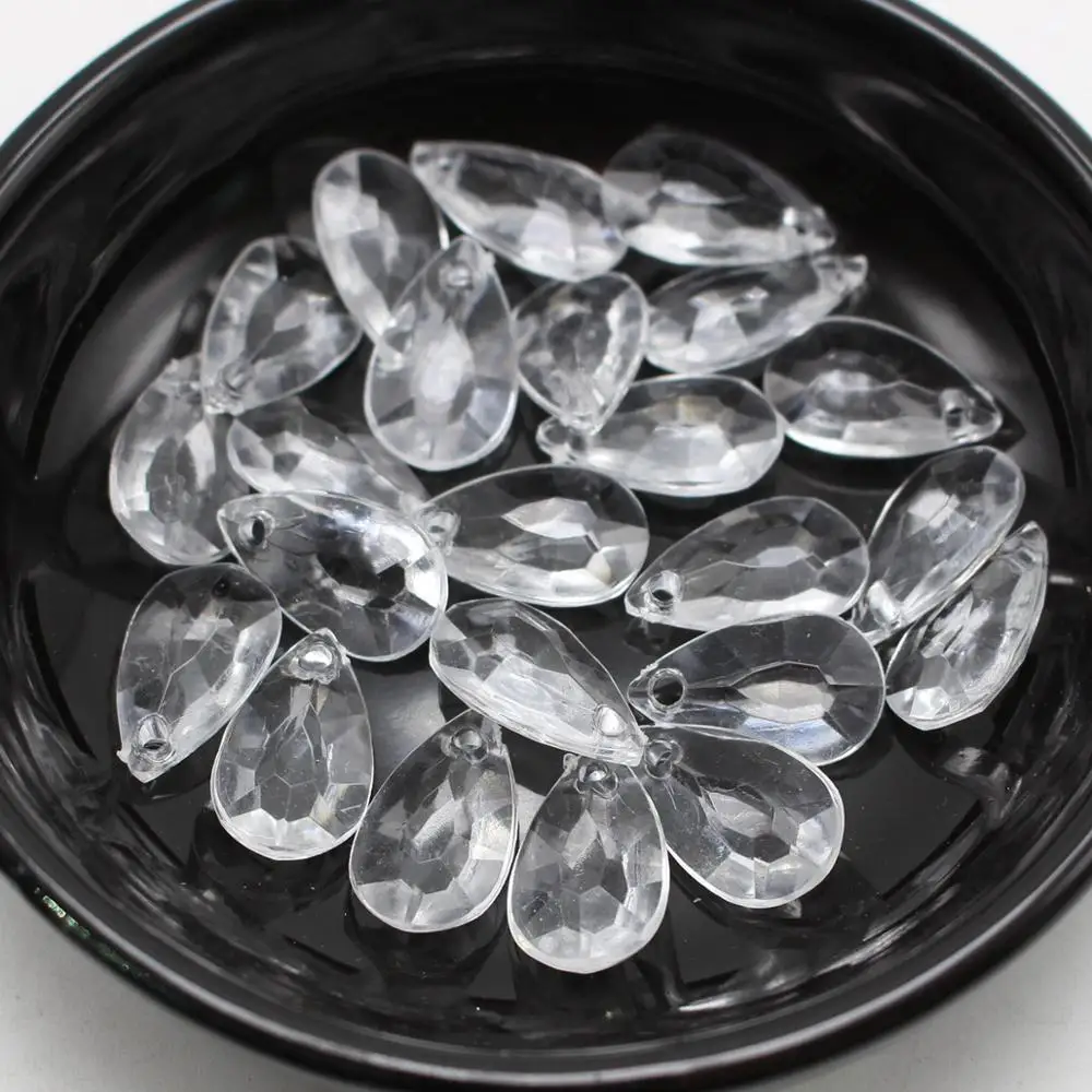 100 Clear Transparent Acrylic Faceted Teardrop Charm Pendants 16X10mm