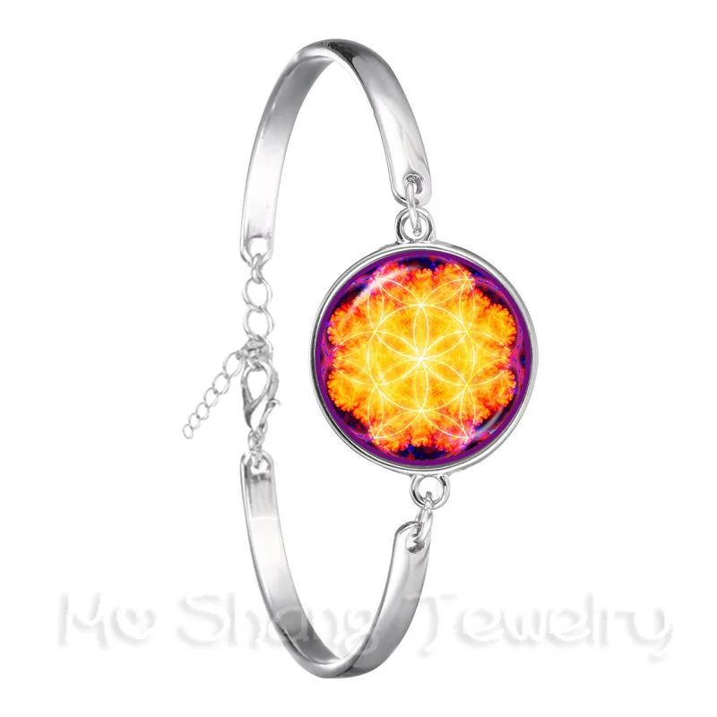 New Bracelet Of Mandala Art Picture Glass Cabochon Silver Plated Chain Bangle Sacred Geometry Yoga Om Fashion Jewelry Gift