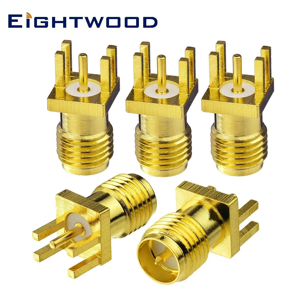 Eightwood 5PCS RP SMA Jack Male RF Coaxial Connector Adapter with Pin End Launch PCB Edge Mount for Base Station Antenna Telecom