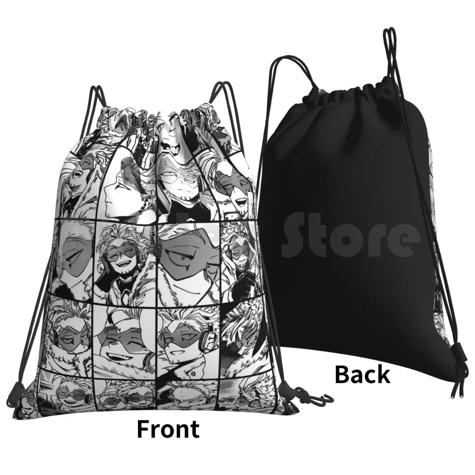 Hawks-Manga Black And White Version Backpack Drawstring Bags Gym Bag Waterproof Hawks Endeavor All Might Aizawa Shigaraki