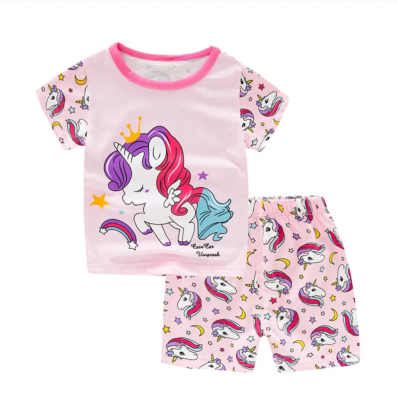 SAILEROAD Kids Unicorn For Girls Summer Children's Pajamas Sets Shorts Sleeve Pyjamas Boys Cotton Pijamas Sleepwear