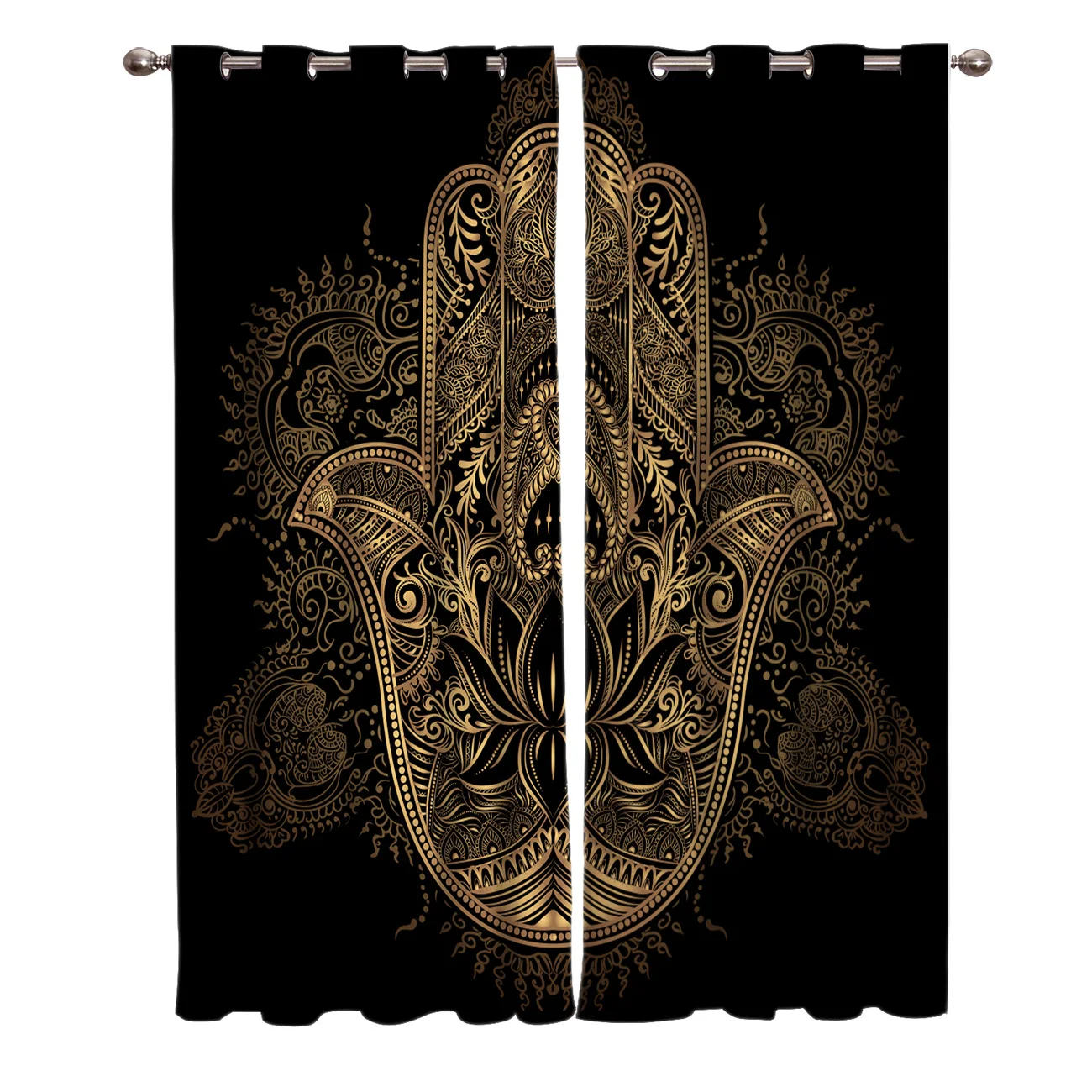 Arabian Golden Flower Abstract Art Tattoo  Window Curtains Scenic Curtains for Living Room Decorative Items Living Room