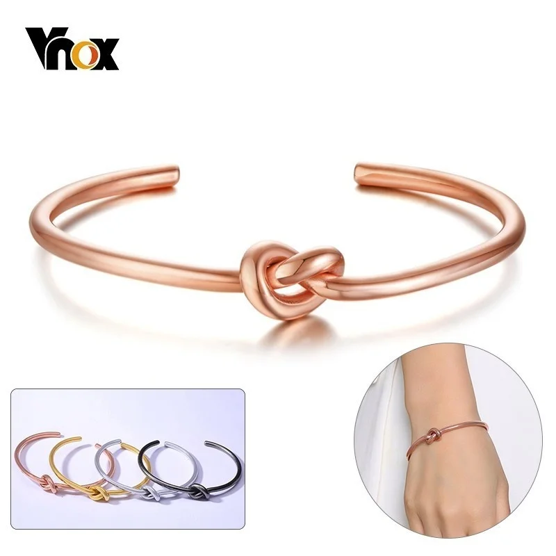 Vnox Chic Knot Bangle for Women 585 Rose Gold Color Stainless Steel Vintage Simple Cuff Bracelet Trendy Classic Tie Pulseira