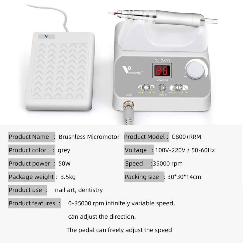 Lucidatrice professionale del laboratorio del micromotore del chiodo 35000 giri/min con la maniglia senza spazzola GJ-G800 per i gioielli 50w del Gel dello smalto