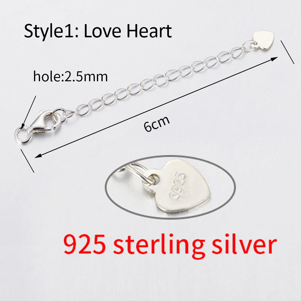 2pcs 100% 925 Sterling Silver Extension Chains With Heart Round Tag Lobster Clasps for Necklace Bracelets Jewelry Findings DIY