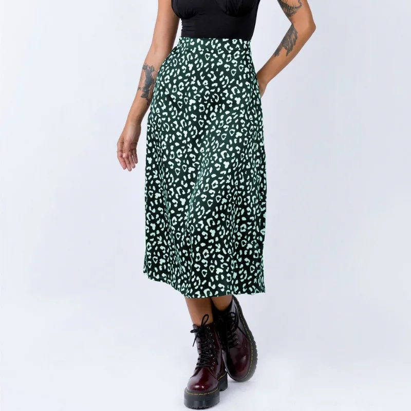 Saia feminina folgada para o verão, saia midi sexy com cintura alta e estampa floral