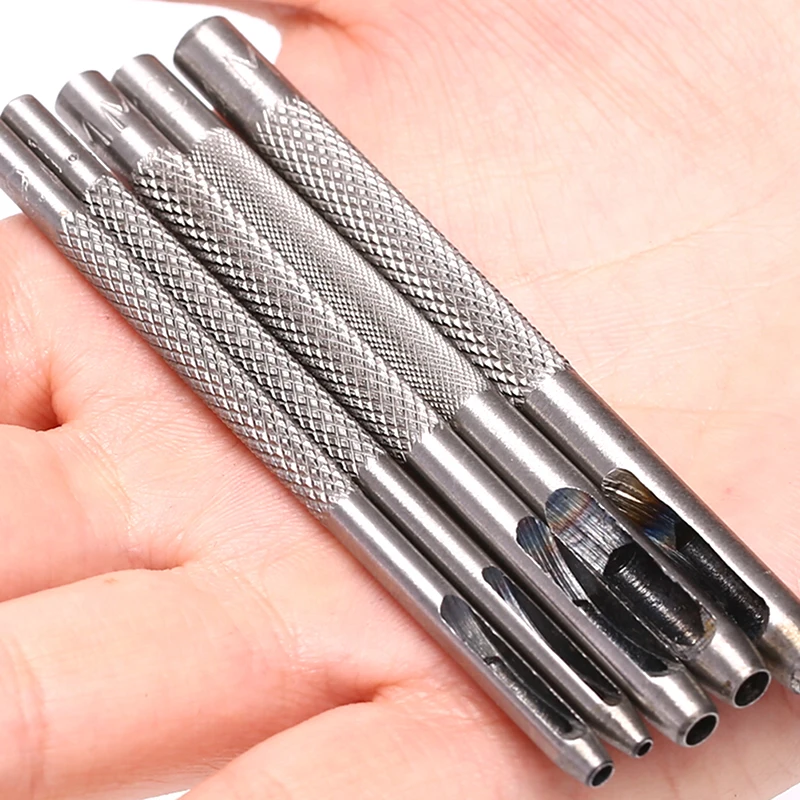 5Pcs/Lot Silver Steel Leather Round Shape Hole Punch Kit Belt Watch Band Hollow DIY Tool With Box