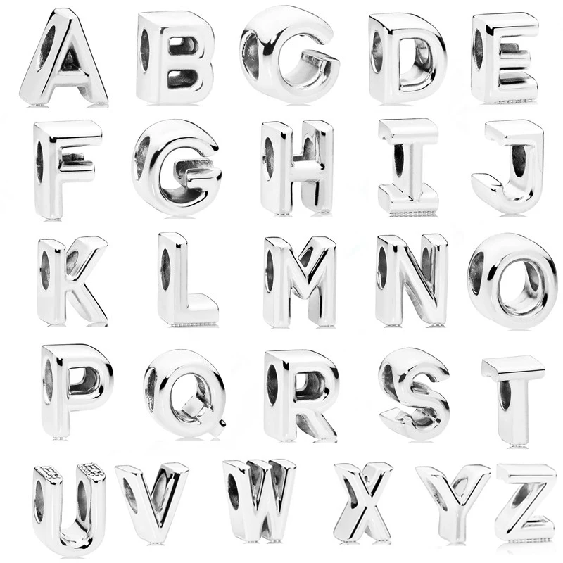 26 Letter Beads 925 Sterling Silver Jewelry DIY Alphabet Fit Charm Bracelet & Necklace Femme Silver Beads for Jewelry Making