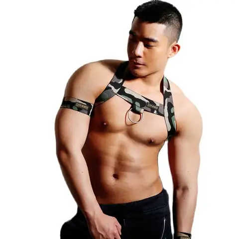 Men’s Leather Bondage Harness with Metal Rings CLEVER-MENMODE