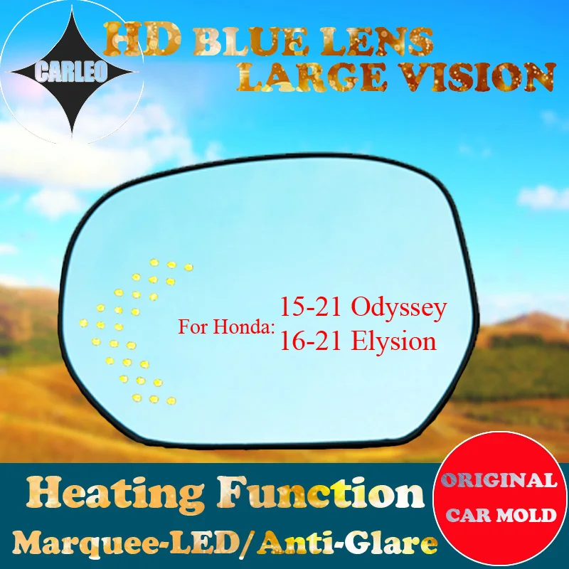 

1 Pair Car Side View Mirror Lens for Honda 15-21 Odyssey/Elysion Blue Glass Large view With Heating Blind Spot Warn Marquee LED