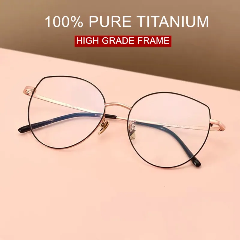 Pure Titanium Eyeglasses Designed Full Rim Spectacle Vintage Style Fashion Big Size Frame Cat Eye Glasses