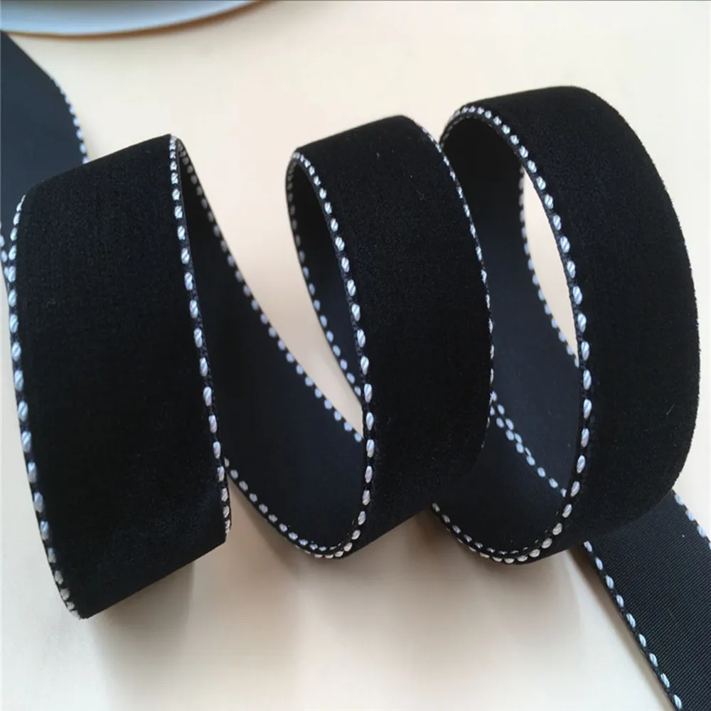 25MM 5yards nastro di velluto nero con punti bianchi faccia singola per la decorazione della festa nuziale confezione regalo fatta a mano Bowknot