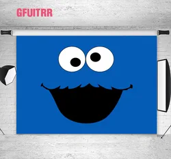 GFUITRR Cookie Monster Fondale fotografico Ragazzi Compleanno Sfondo fotografico Blu Vinile Poliestere Photo Booth Puntelli