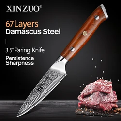 XINZUO 3.5'' Paring Knife Japanese High Quality Utility Knife Kitchen Fruit Knife 67 Layer Damascus Steel  with Rosewood Handle