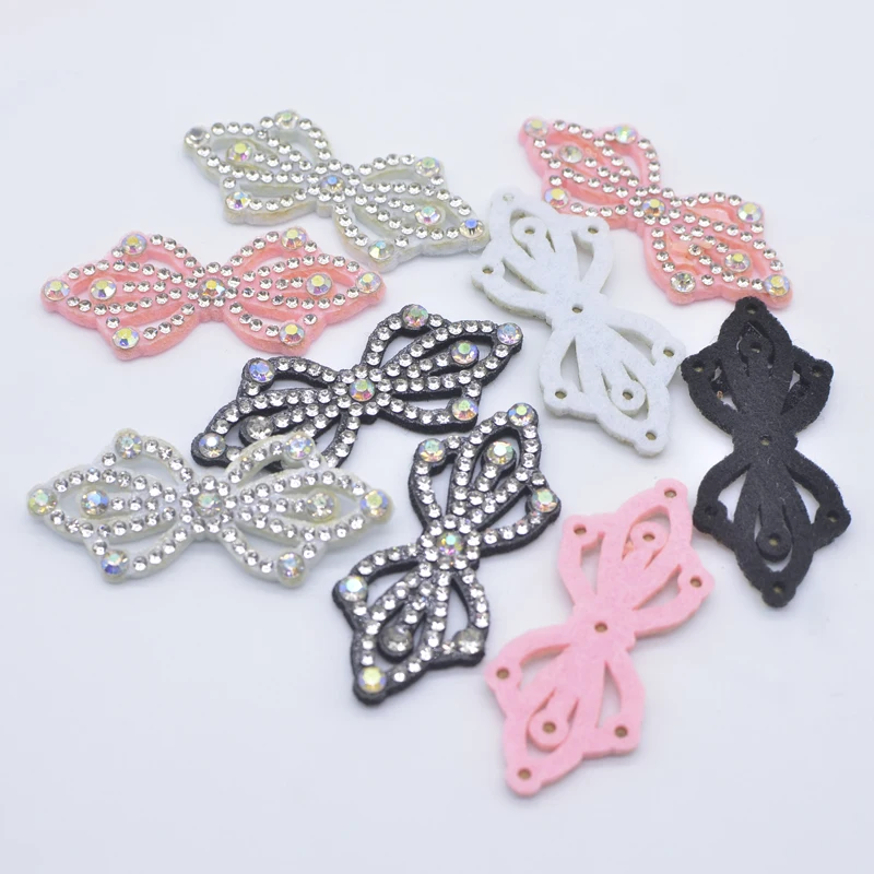 10Pcs 50*22mm Padded Colorful Rhinestone Bow Tie Patches for DIY Clothes Hat Headwear Hair Clips Decor Appliques Accessories