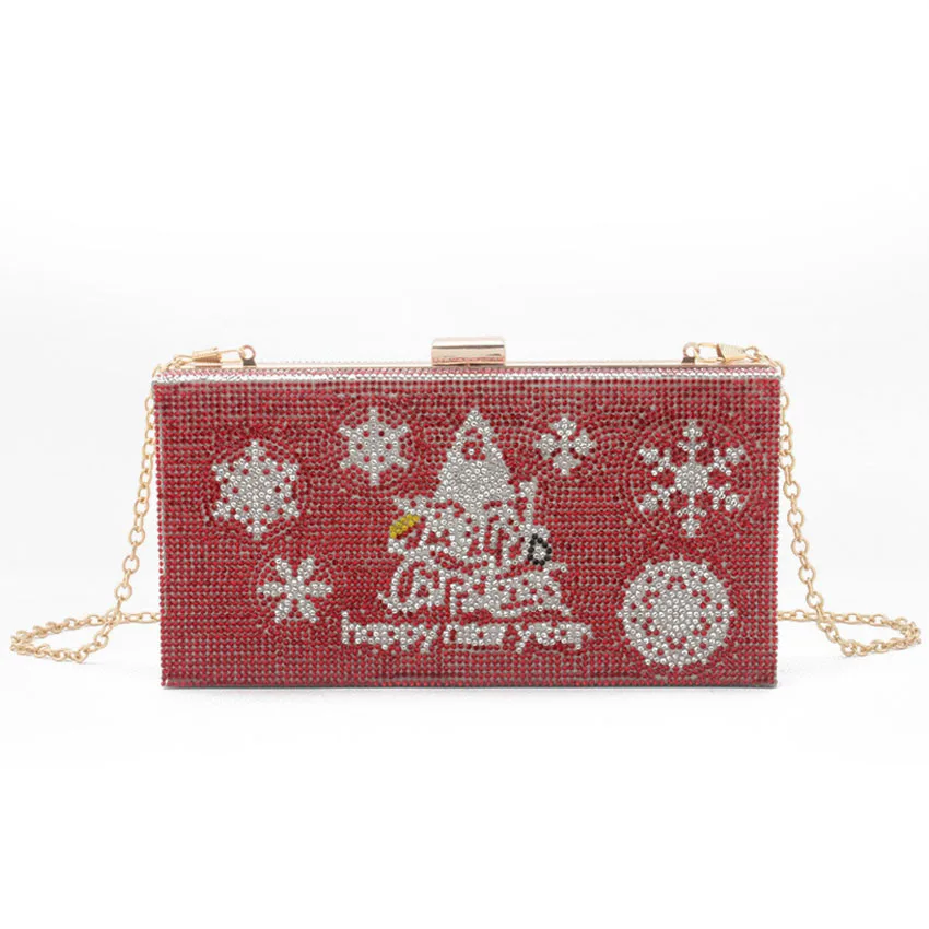 

New European and American style Christmas tree diamond-studded small square bag dinner bag clutch messenger chain female bag