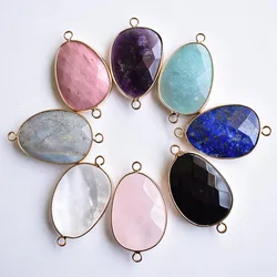Natural stone amethysts lapis lazuli Pendants double hole connector for Jewelry Making DIY necklace Bracelets accessories 6pcs
