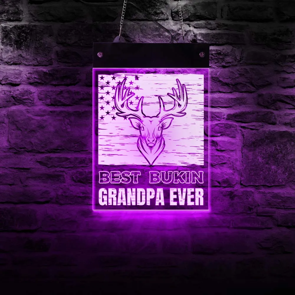 Best Bucking Grandpa Ever Deer Hunting LED Lighting Wall Sign Rectangle Light Board Electric Display Sign Buck Lover Home Décor