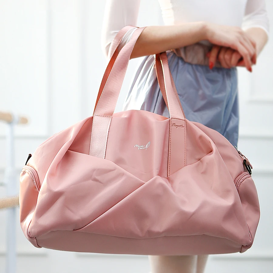 Bolso de baile para mujer, bolsa deportiva de viaje para exteriores, impermeable, de nailon, para entrenamiento físico, gimnasio, color rosa