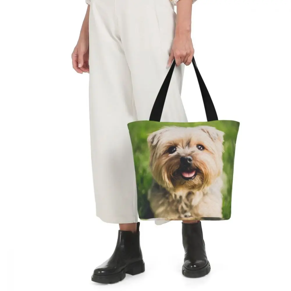 NOISYDESIGNS Yorkshire Terrier Dog Print Tote Shoulder Bags Women Zipper Handbags Eco Reusable Shopping Bag Daily Use Bags Girls