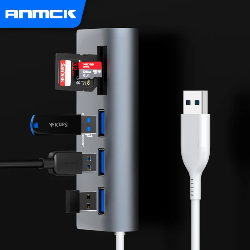 Anmck 5 Cổng USB 2.0 Với Đầu Đọc Thẻ SD Dành Cho Laptop Macbook Pro Bộ Chia USB Adapter USB 2.0 cho Máy Tính Máy Tính Accessorie