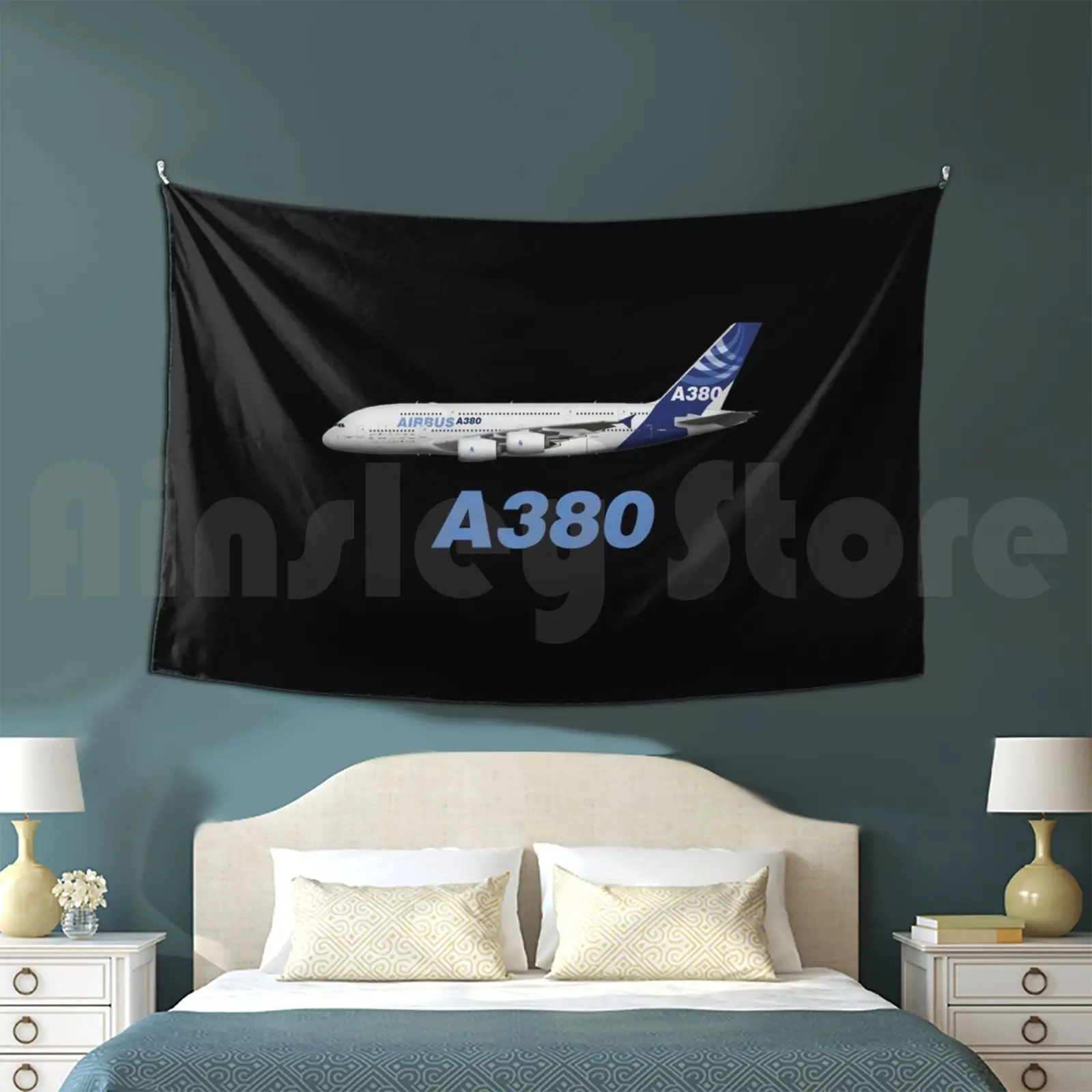 Airbus A380 Tapestry Living Room Bedroom Aviation Pilot Airplane Plane Flying Flight Fly Avgeek Boeing