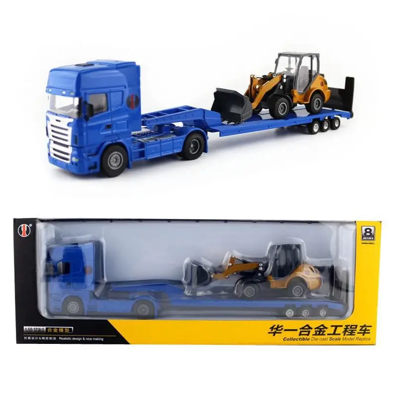 High-quality 1:50 flatbed trailer transport model,flatbed transport excavator toys,exquisite gift packaging