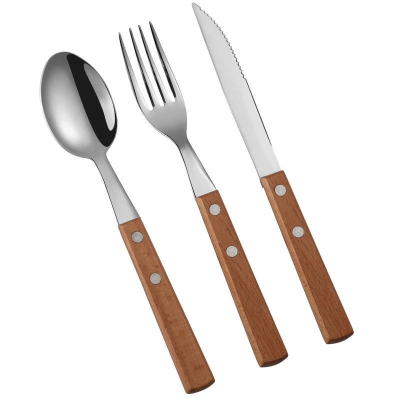 

Tablewellware Stainless Steel Cutlery Set Forks Knives Spoons Kitchen Tableware Silverware Dinnerware Set with Wood Dropshipping