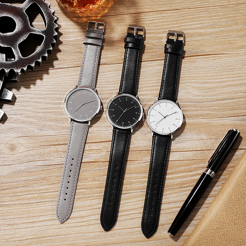 No Logo Business Watch Japan Movement PU Leather Strap Thin Bezel Simple Design Minimalism