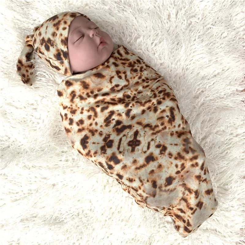 Baby Blanket+ Hat Burrito Baby Flour Tortilla Swaddle 100% Cotton Flannel Blanket Sleeping Swaddle Wrap For Baby Sleep