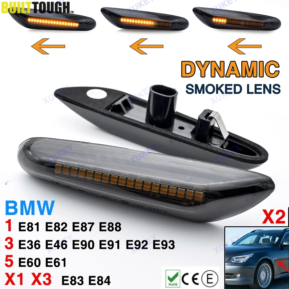 2x Dynamic Side Marker Flowing Lights Car Styling Led Side Indicator Turn Signal Light Smoked Lens For BMW E46 E90 E83 E X1 X3