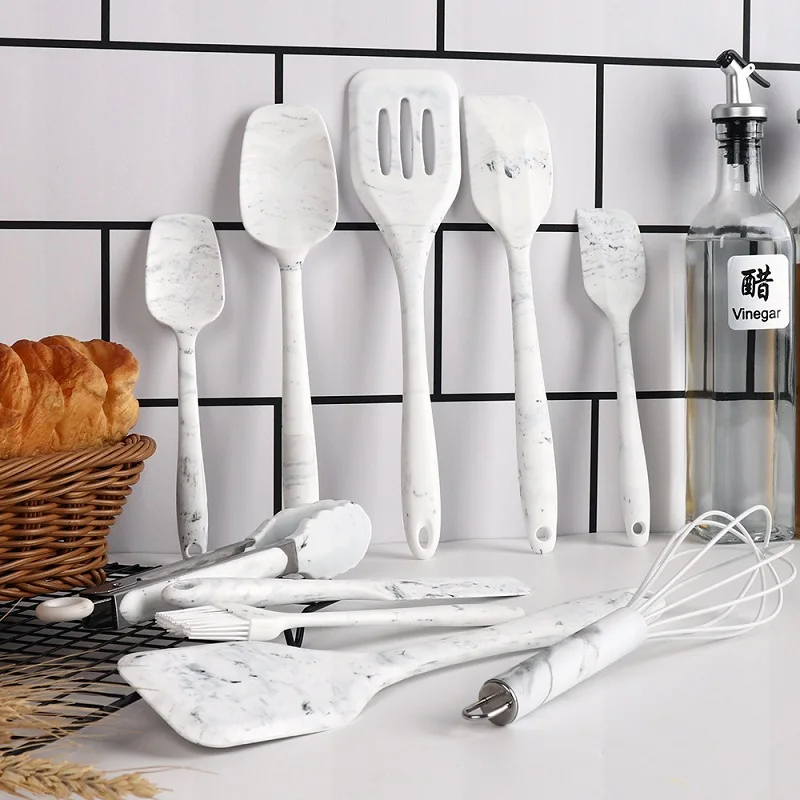 Marbling Silicone Kitchenware Cooking Utensils Set Non-stick Cookware Spatula Shovel Egg Beaters Baking Tools With Storage Box